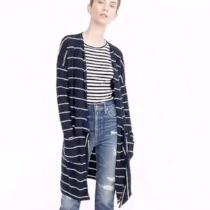 J. Crew Women’s Medium Striped Navy White Long Cardigan with Ties GUC Very Soft
